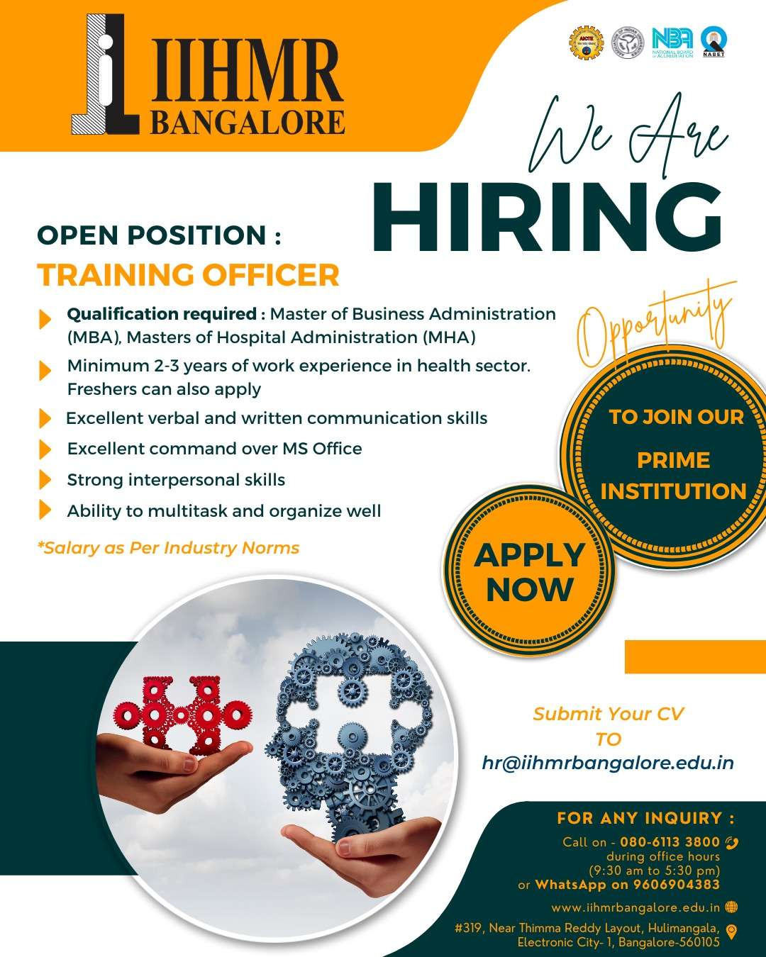 Training Officer - Home | IIHMR Bangalore | India;s Best Medical College